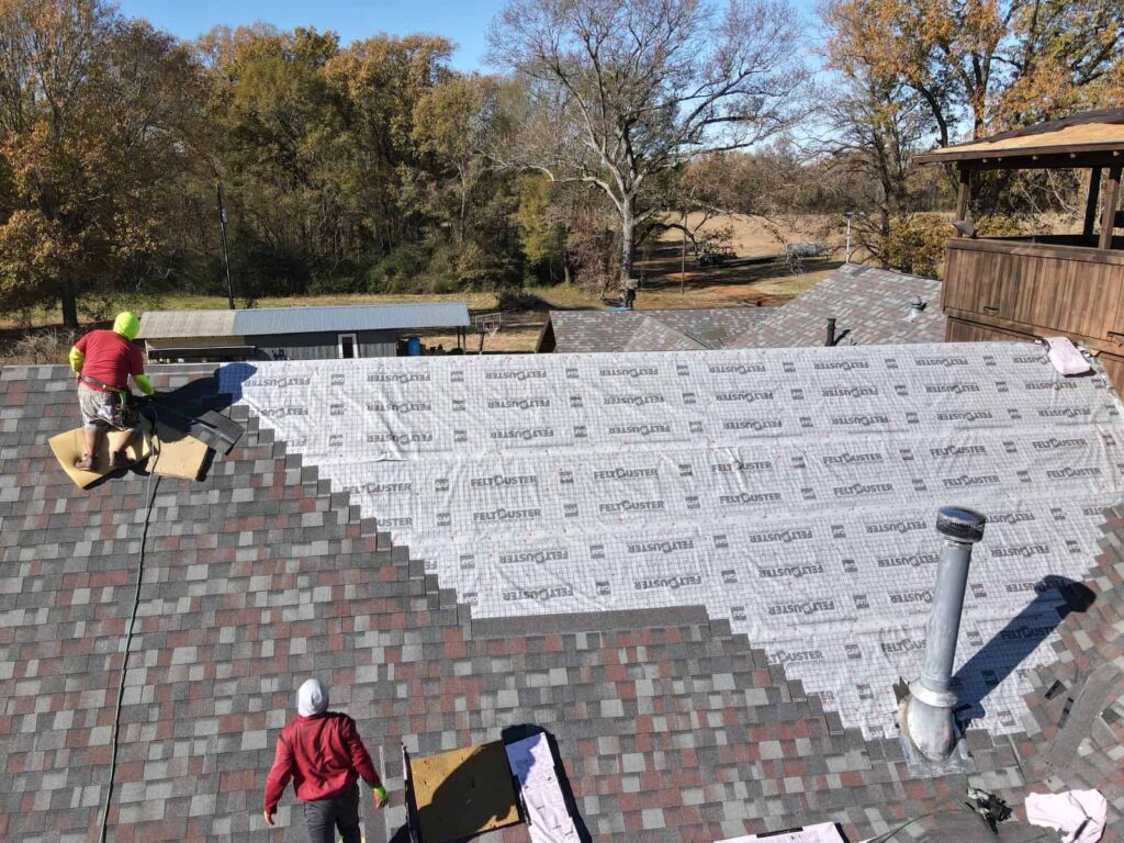 About Us – Northeast Texas Roofing Contractor 4 A DJJ Roofing crew installing underlayment on a Northeast Texas roof
