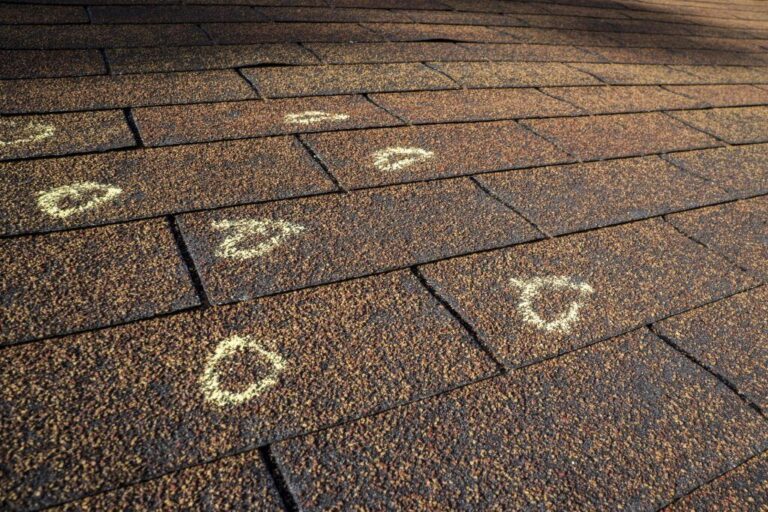 Hail bruising on a Texas roof, the impact Class 4 impact-resistant shingles are rated against