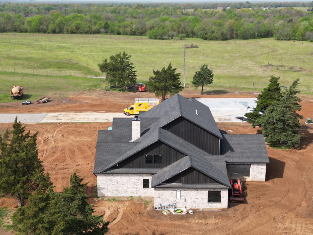 Completed roof and gables on a new home near Mount Vernon, Texas